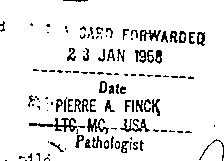 Ink stamp on the covering page of a copy of the autopsy protocol for William B. Pitzer, bearing the name of Pierre Finck.